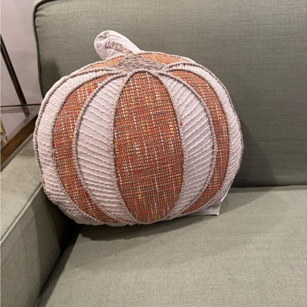 Pumpkin-Shaped Orange and Cream Accent Pillow
